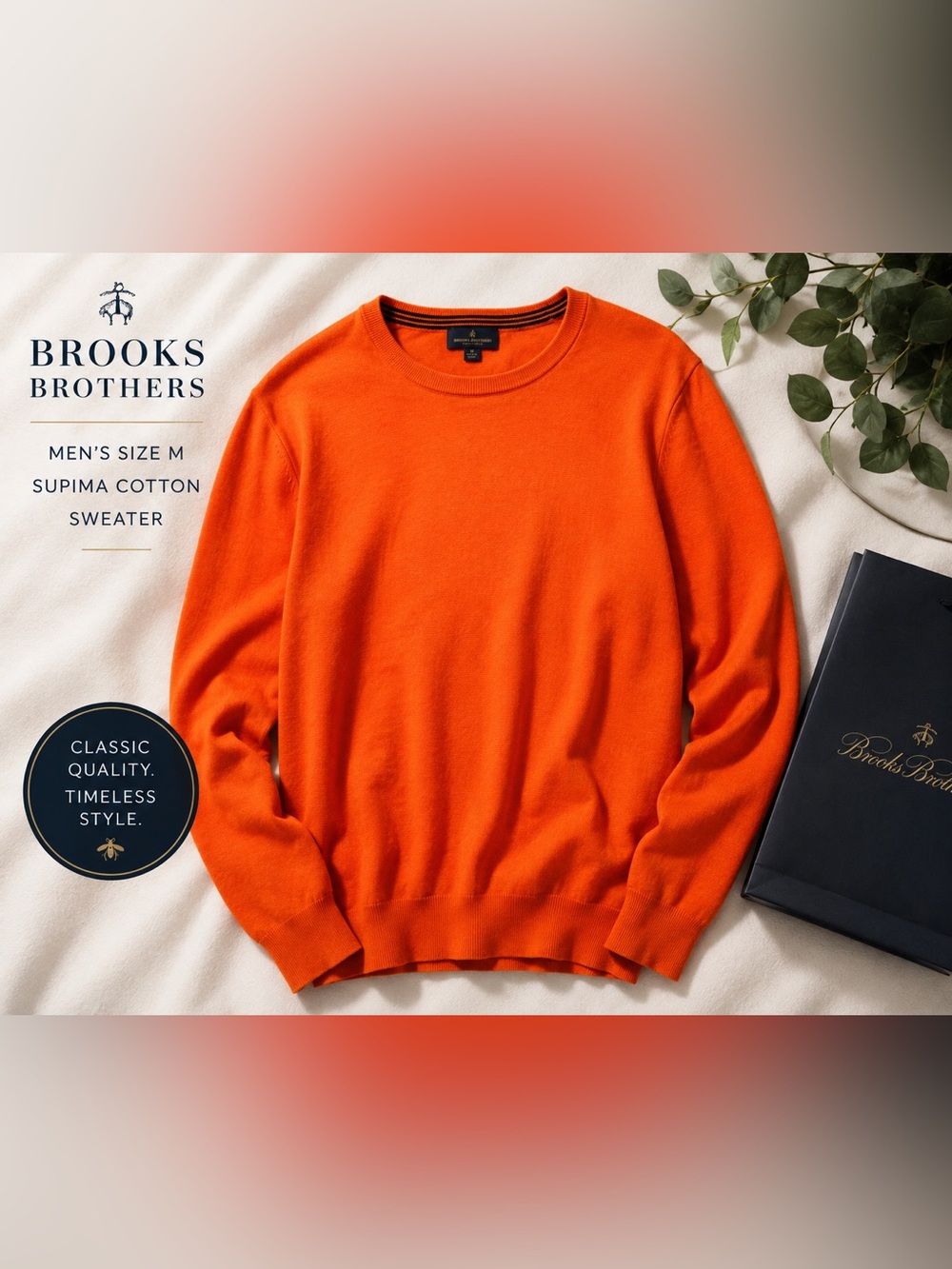 Brooks Brothers Supima Cotton Orange Crewneck Sweater Men’s M